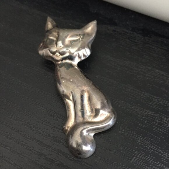 VINTAGE MEXICO 925 SILVER LARGE CAT BROOCHPENDANT - Picture 7 of 7